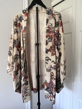 Genuine Silk Floral Haori Kimono Jacket Ivory Draped Japanese Style picture