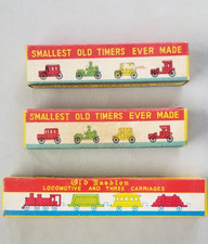 OLD FASHIONED Locomotive and 3 Carriages & Car Toy Metal Set Japan - Set of 3 picture