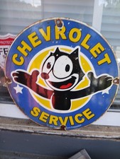 Vintage Large Chevrolet Sign - Felix the Cat Advertisement Gas Porcelain Sign picture