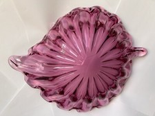 Authentic Vintage Italy Formia Murano Glass Cranberry Leaf Centerpiece Bowl picture
