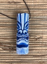 Buzzy Totem Pole Tiki Pendant Necklace Handmade Resin Blue/White 3.75