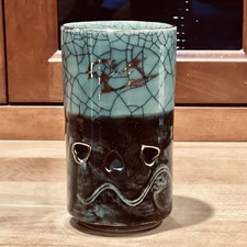 Vintage Somayaki Tumbler Double-Wall Crackle Glaze Tall Cup Japan 1 Cup (12oz) picture