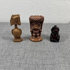 Vtge Lot Hawaiian Lucky Tiki Figure, African Hand Carved Figure & Small Buddha picture