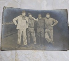 Antique WWI Soldiers Photo Postcard Group Portrait Military Uniform Workwear picture