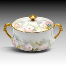 Antique T&V Limoges Hand Painted Roses Biscuit Jar Artist Signed M.G.K. picture
