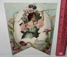 Easter Decor VINTAGE STYLE Die Cut Cardboard 5.5. X 7.5 Flag Style Wall Decor picture