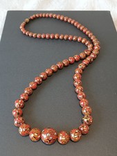 Vintage Japanese Urushi Lacquer Abalone Ojime Beads Necklace Meiji Era picture