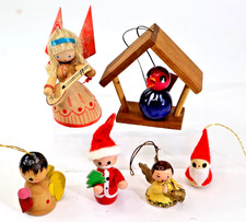 6 vintage wood Erzgebirge Lot Xmas ornaments Angels birdhouse Santa small 1