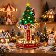 Lighted Musical Christmas Carousel Tree Rotating Santa LED Village Decor picture