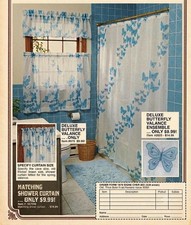 Vintage 1970s Deadstock Butterfly Bathroom Sheer Curtain Set With Shower Curtain picture