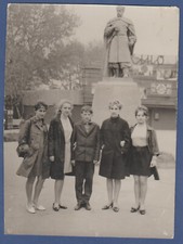 Beautiful Guy and Pretty Girls near the monument Soviet Vintage Photo USSR picture