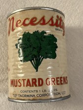 vintage Necessity Mustard Greens can DONNA TEXAS  advertising 1 lb 2 oz EMPTY picture