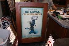 Antique c.1900 De Laval Cream Separators Oak Parts Cabinet Embossed Metal Sign picture