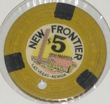 Vintage 1955 New Frontier Las Vegas $5 Casino Chip Mustard Drilled Obsolete picture