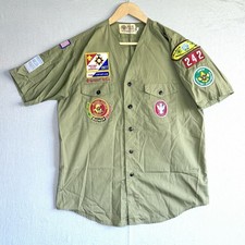 Vintage Boy Scouts Uniform Shirt Mens L Green Patches Aloha Hawaii Short Sleeve picture
