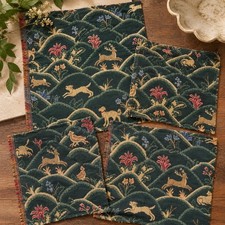 Vintage Woodland Animals Woven Jacquard Tapestry Fabric Samples Deer Rabbit Dog picture