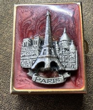 Vintage Ornate Paris  Gold-Tone French Eiffel Tower Porcelain Top Pill  Box picture