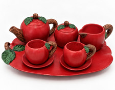 VTG Mini APPLE TEA SET  Teacher Decor Back To School Cups 90s Resin Farmhouse picture
