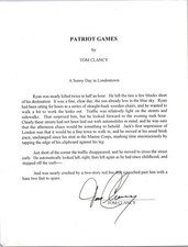 8 x 10 Patriot Games Excerp w/ Signed Autograph - Tom Clancy picture