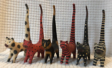 LONG TAIL WOODEN CATS KITTENS LOT OF 6 HAND PAINTED FOLK ART 7 