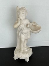 VTG 1923 Early 20th Century Chalkware Porcelain Cherub Statue 13” x 6” Signed picture