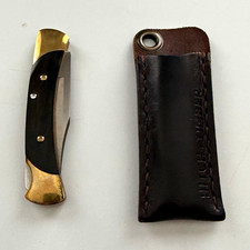 Buck 55 Folding Knife with custom made in USA leather sheath. picture