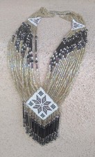 Vintage Native American Woven Micro Beaded Tapestry Fringed Statement Stole picture