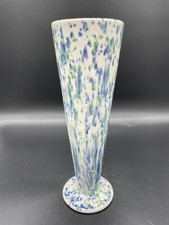 Ceramic Bud Vase White with Green and Blue Splatter Speckle Art Pottery picture