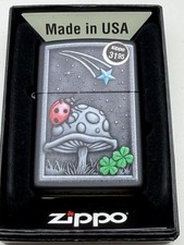 Ladybug Mushroom Lucky Clover Black Matte Zippo Lighter New 48724 picture