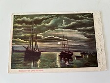 Moonlight on Lake Michigan Boats Scene Postcard picture
