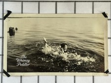 Vintage 1920s Photo Young Woman Swimming Splashing in Lake Action Snapshot picture