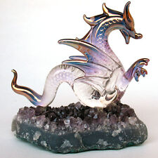 Dragon Serpent Figurine Blown Glass  Amethyst Crystals picture