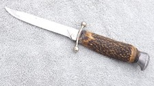 VINTAGE  GERMANY  STAG HANDLE  FIXED BLADE HUNTING KNIFE  USED USER GOOD CARRY picture