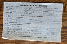Vintage 1984 Boyertown Memorial Register Warranty Card Funeral Ephemera picture