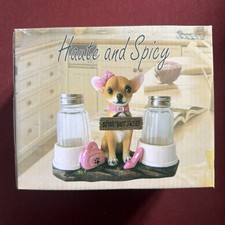 Chihuahua Dog Salt and Pepper Shaker Set with 'Spicy But Sweet' Sign picture