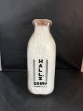 VINTAGE HALL'S DAIRY-MARSHALLVILLE, OHIO-QUART MILK BOTTLE-BLACK PYRO. picture