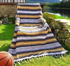 LA Yellow Color Mexican Falsa Blanket Saddle Serape. XL Handwoven Yoga Mat Throw picture