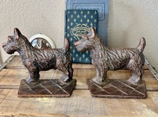 Antique Verona Pair Bookends Cast Iron Scottie Dog Bronze Gilt Finish Art Deco picture
