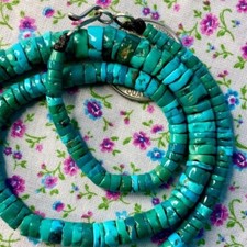 1920s EARLY Santo Domingo Pueblo GREASY Caribbean BLUE HEISHI Turquoise Necklace picture