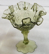 1967-68 Fenton Candy Dish Cabbage Rose Pedestal GREEN Colonial Rose picture