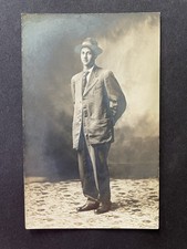 Vintage Real Photo Postcard RPPC Dapper Young Man Fedora Suit AZO 1904-1918 picture