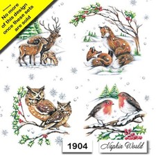 (1904) TWO Paper LUNCHEON Decoupage Art Craft Napkins CHRISTMAS WINTER ANIMALS picture