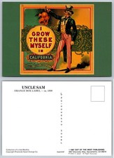 1987 Uncle Sam California Orange Crate Label Art Postcard Riverside Navel picture