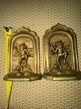 ANTIQUE  SOLID BRONZE DARTMOOR LUCKY PIXIE / ELF MOORLAND BOOKENDS MUSHROOM ELF  picture