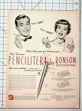 Vintage 1950s Ronson Penciliter Ad Magazine Print Rhodium Gold Filled Lighter picture