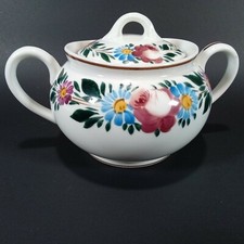 Antique VTG Hand Painted Noritake Nippon Rising Sun Sugar Bowl w/ Lid Floral  picture