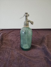 RARE Romania Seltzer Bottle Light Teal Faceted Glass Turkey Spout Mouth Vintage picture
