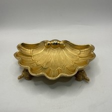 Vintage Brass Shell Dish Turtle Feet Gold Tone Trinket Soap Dish 5.5” * picture