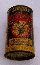 antique early 1900s veterinary tin SAL-VET Lice Powder can pet supply dog cat mi picture