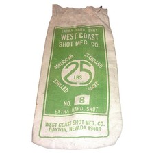 Vintage West Coast Shot Mfg Co Canvas Bag 25 Lbs Dayton Nevada Lead Shot No 8 picture